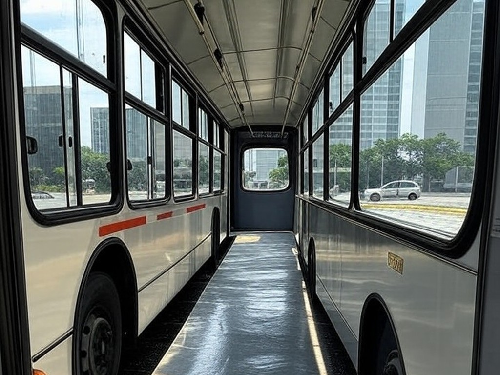 Ônibus urbano em Brasília, com piso escorregadio, ilustrando caso de indenização por acidente em transporte público no DF.