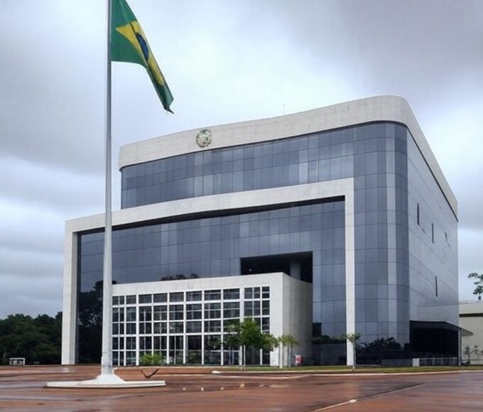 Edifício do TJDFT em Brasília com bandeira a meio mastro, simbolizando luto pela morte de desembargador.