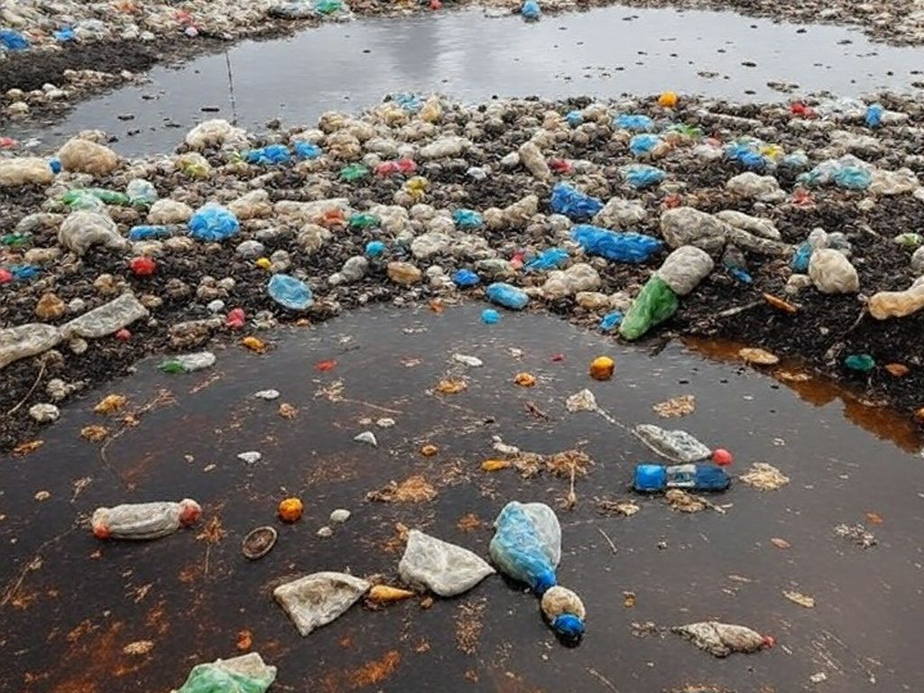 Cratera em rua de Ceilândia com lixo acumulado causando alagamentos, em Brasília.