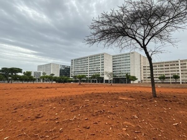 Área degradada no Cerrado de Brasília, simbolizando atraso em políticas ambientais no DF.