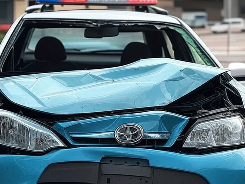 Viatura oficial da PMDF danificada em acidente em avenida de Brasília, representando ônus aos cofres públicos do DF.
