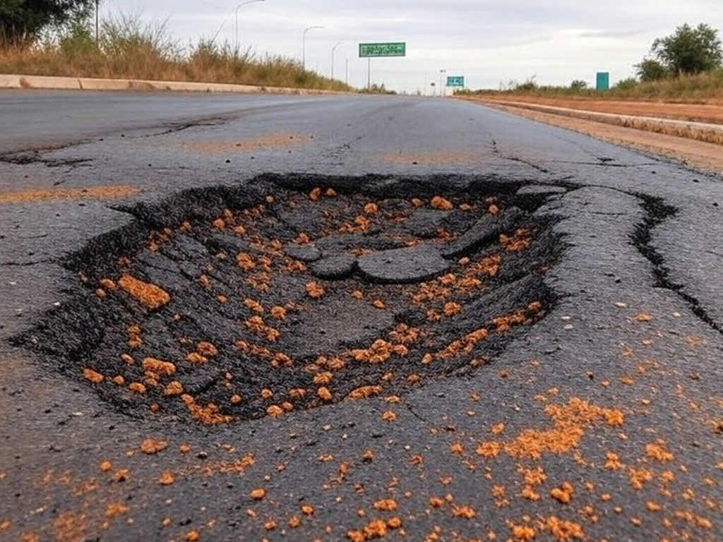 Buraco na estrada EPNB em Brasília, causando danos a veículos, conforme condenação do DER/DF.