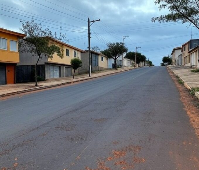 Rua residencial vazia em Ceilândia, Brasília, representando local de tiroteio trágico.