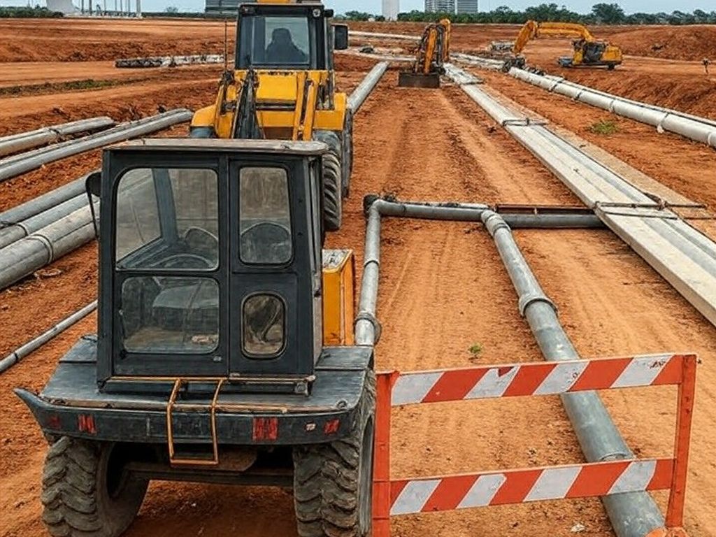 Canteiro de obras de saneamento suspenso no Catetinho, Brasília, por irregularidades em licitação da Caesb.