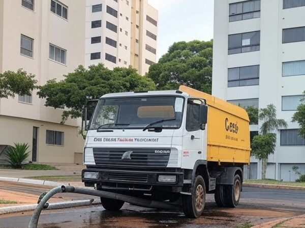 Rua na Asa Norte, Brasília, com manutenção de água da Caesb causando transtornos perto do Senado e Presidência.