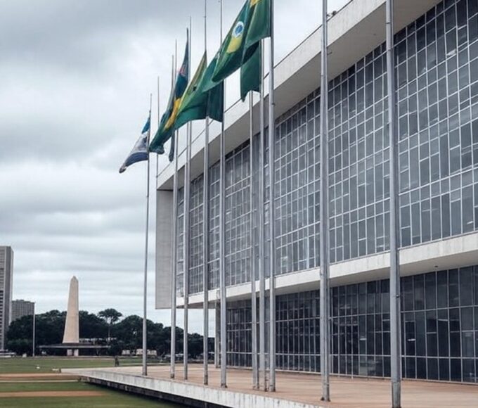 Fachada da CLDF em Brasília com ruas vazias simbolizando crises econômicas e anúncio de concurso fotográfico.
