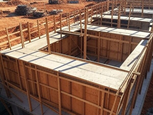 Canteiro de obras da UPA Guará no Distrito Federal avançando para fase de concretagem com investimento do GDF.