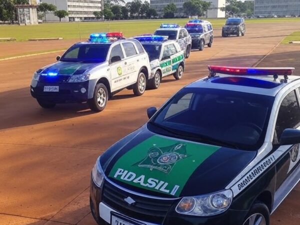 Viaturas da PMDF no campus da UnB após perseguição e prisão de suspeito de roubo.