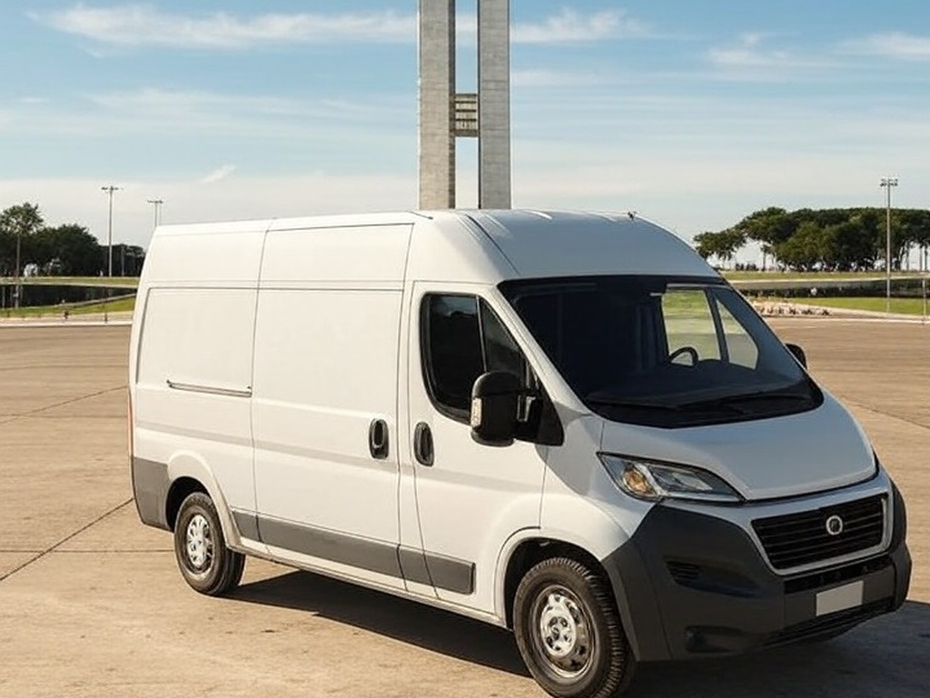 Van de atendimento itinerante da Neoenergia em praça de Brasília, Distrito Federal, sem hora marcada.