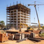 Canteiro de obras do novo Capsi infantojuvenil em Recanto das Emas, Distrito Federal, com 40% de avanço na construção.