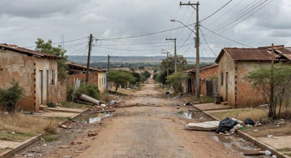 Prédio da CLDF em Brasília contrastando com favela, representando homenagem a campanha católica em meio a crise habitacional no DF.