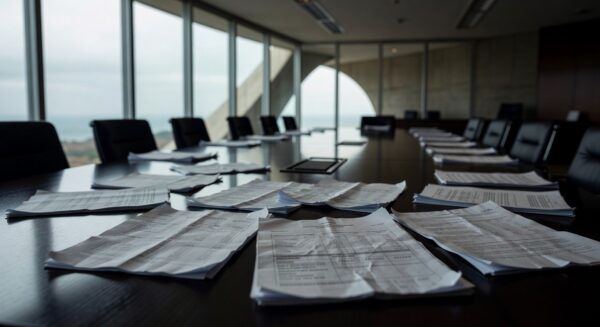 Edifício da Câmara Legislativa do DF em Brasília, com bandeiras e céu nublado, representando reunião sobre gestão do BRB.
