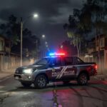 Viatura da Polícia Militar em rua de Ceilândia durante incidente de perseguição.