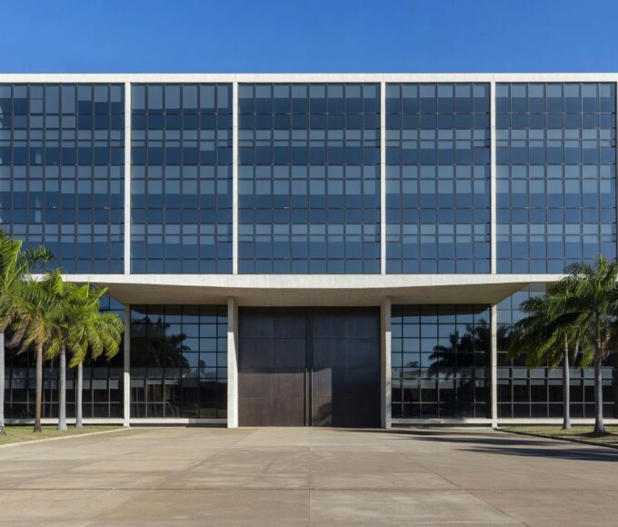 Edifício do TJDFT em Brasília com portas fechadas, representando suspensão de expediente presencial.