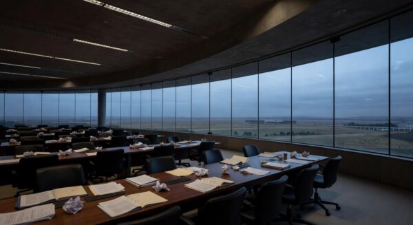 Auditório vazio da CLDF com decorações superficiais para a Semana da Mulher em Brasília.