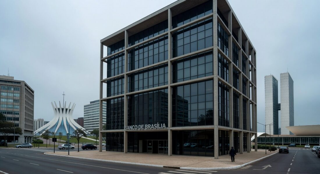 Fachada do Banco de Brasília sob céu nublado, representando escrutínio por irregularidades aprovado pela CCJ da CLDF.