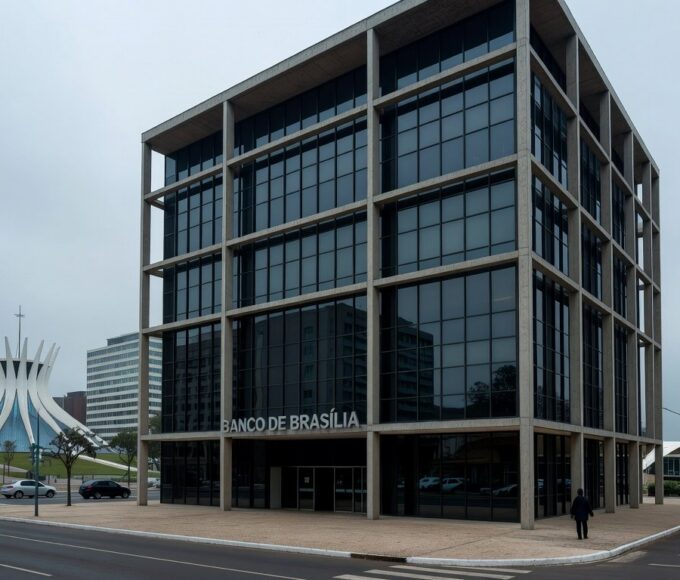 Fachada do Banco de Brasília sob céu nublado, representando escrutínio por irregularidades aprovado pela CCJ da CLDF.