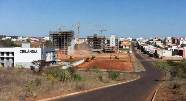 Vista de obras de infraestrutura em Ceilândia, Distrito Federal, representando investimentos de mais de R$ 280 milhões desde 2019.
