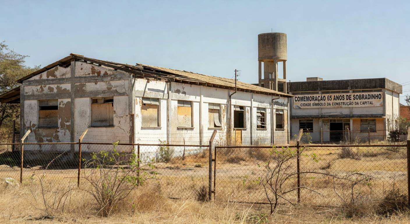 Fachada de escola antiga em Sobradinho, DF, destacando desgaste e crises educacionais ignoradas pela CLDF.