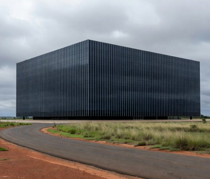 Sede da Caesb em Brasília com bandeiras a meio mastro, representando luto pela morte repentina de advogado.