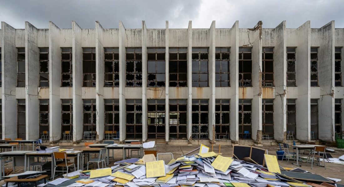 Sala de aula deteriorada em escola pública de Brasília, representando crise no EducaDF e debate na Câmara Legislativa sobre falhas na educação.