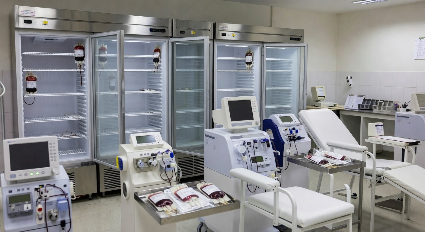 Sala de vacinação em hospital de Brasília com equipamentos para doadores de sangue e medula