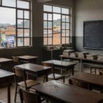 Sala de aula vazia em escola pública brasileira simbolizando fracasso na educação de jovens e adultos