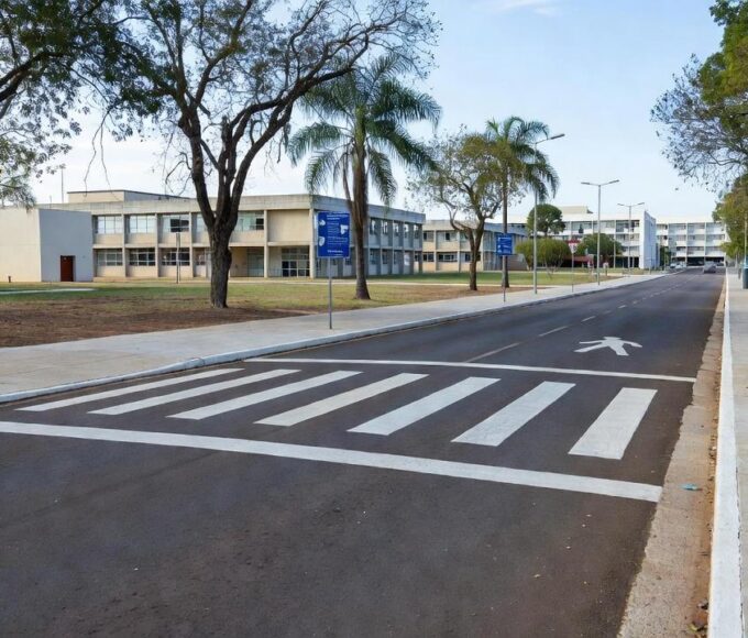 Faixa elevada em frente a escola e hospital no Distrito Federal