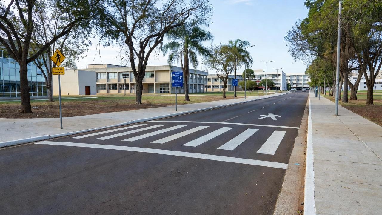 Faixa elevada em frente a escola e hospital no Distrito Federal
