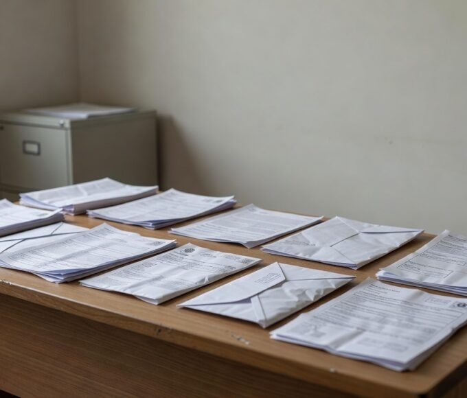Contas de serviços públicos sobre mesa com Congresso Nacional ao fundo em Brasília