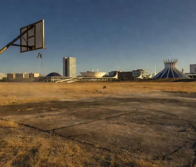 Quadra de esportes abandonada em Brasília simbolizando crises no esporte do DF