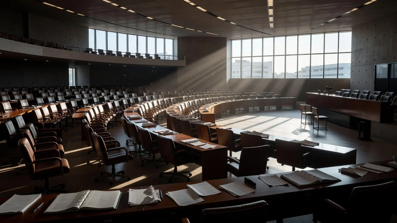 Plenário vazio da Câmara Legislativa do DF representando falha na fiscalização