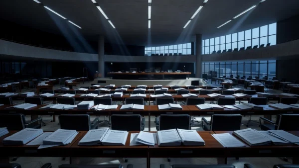 Congresso Nacional em Brasília com documentos sobre equilíbrio fiscal do DF