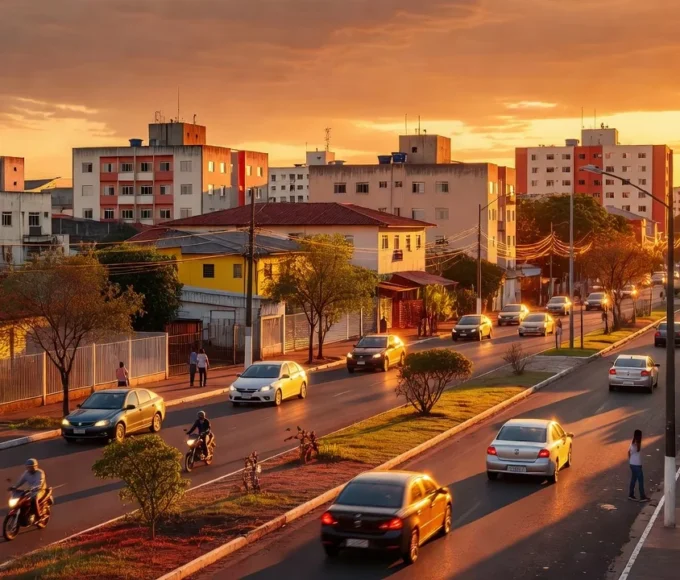 Ambiente urbano em Ceilândia com cores quentes representando reunião política