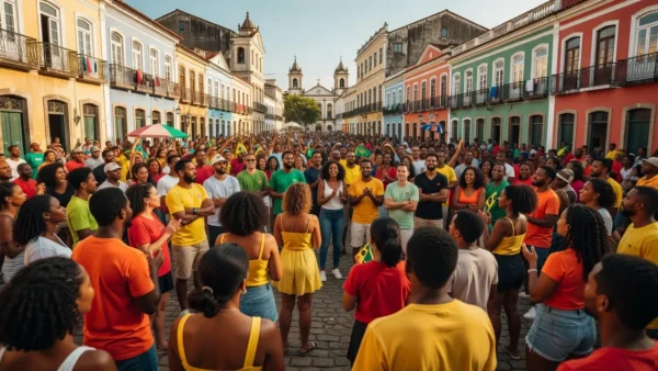 Multidão reunida na Praça Padre Roque em apoio a Hermeto e Rafael Prudente