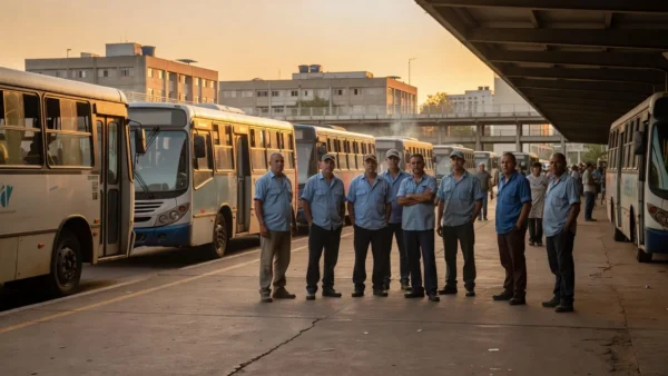 Campanha do PT em Ceilândia com rodoviários em terminal de ônibus urbano