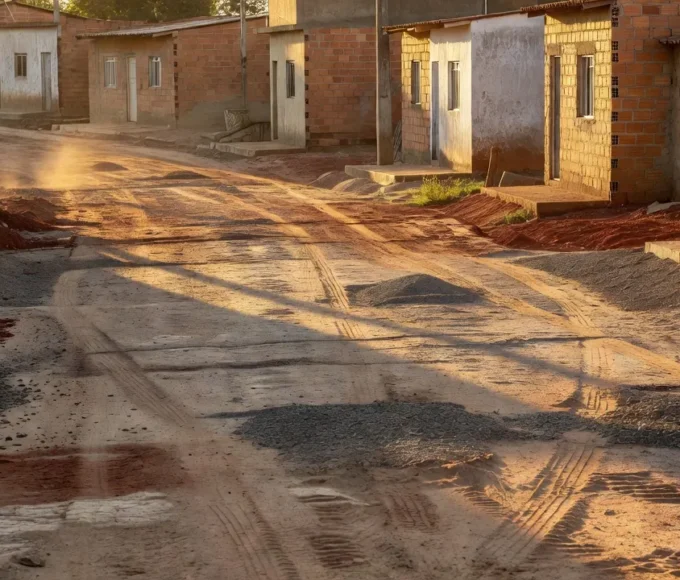 Rua em Sol Nascente com obras de regularização e asfalto em Brasília