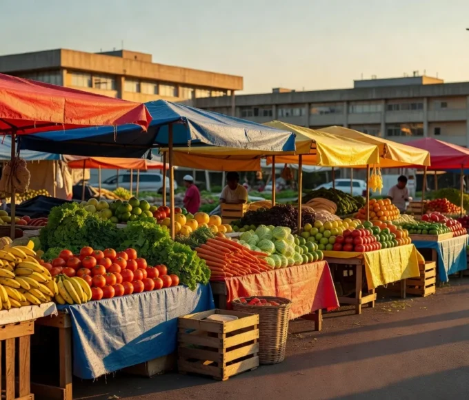 Feira da Ceilândia com barracas de produtos frescos em Brasília